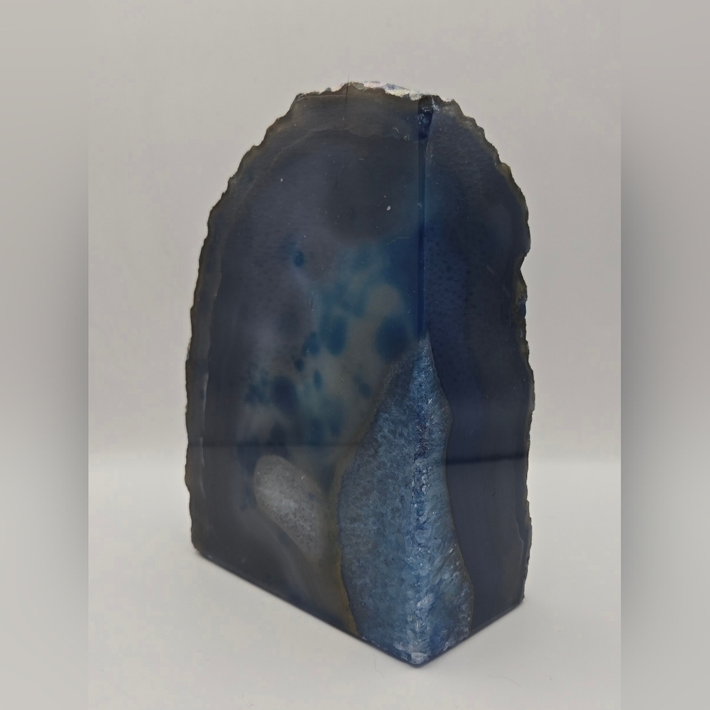 Dyed Blue Agate Geode Bookend Polished 3.3 lb Stone Decor